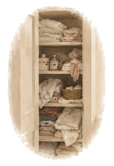 An overflowing linen closet.
